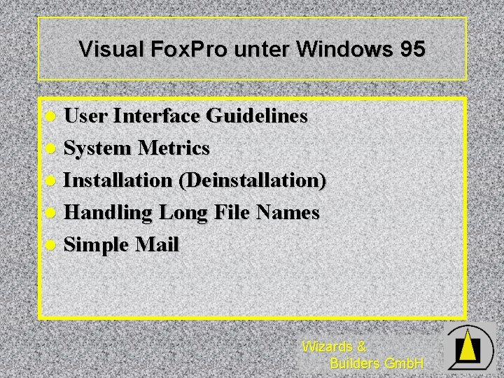 Visual Fox. Pro unter Windows 95 User Interface Guidelines l System Metrics l Installation