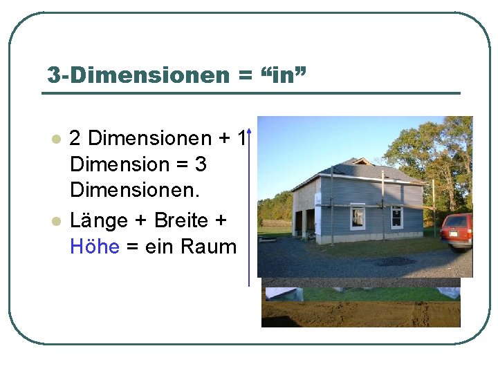 3 -Dimensionen = “in” l l 2 Dimensionen + 1 Dimension = 3 Dimensionen.