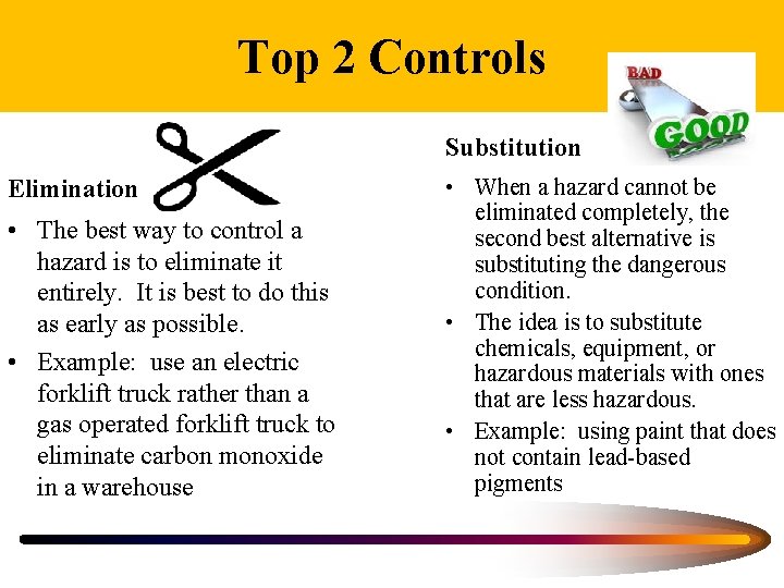 Top 2 Controls Substitution Elimination • The best way to control a hazard is