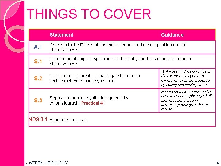THINGS TO COVER Statement Guidance A. 1 Changes to the Earth’s atmosphere, oceans and