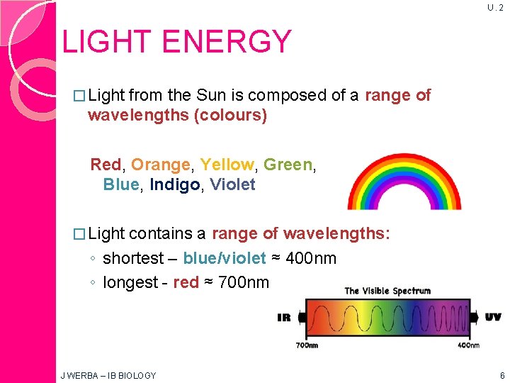 U. 2 LIGHT ENERGY � Light from the Sun is composed of a range