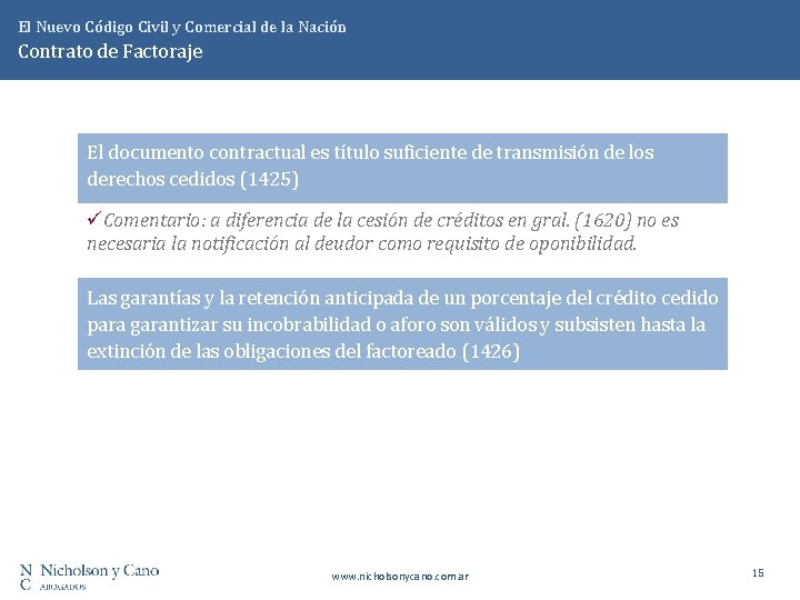 El Nuevo Código Civil y Comercial de la Nación Contrato de Factoraje El documento