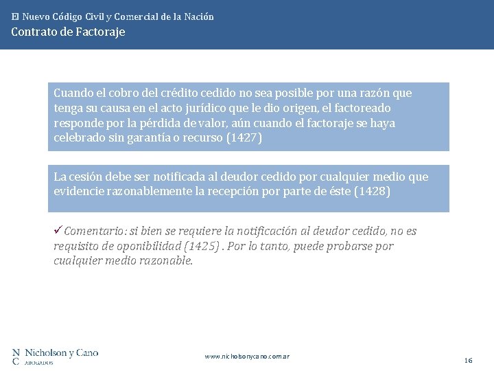 El Nuevo Código Civil y Comercial de la Nación Contrato de Factoraje Cuando el