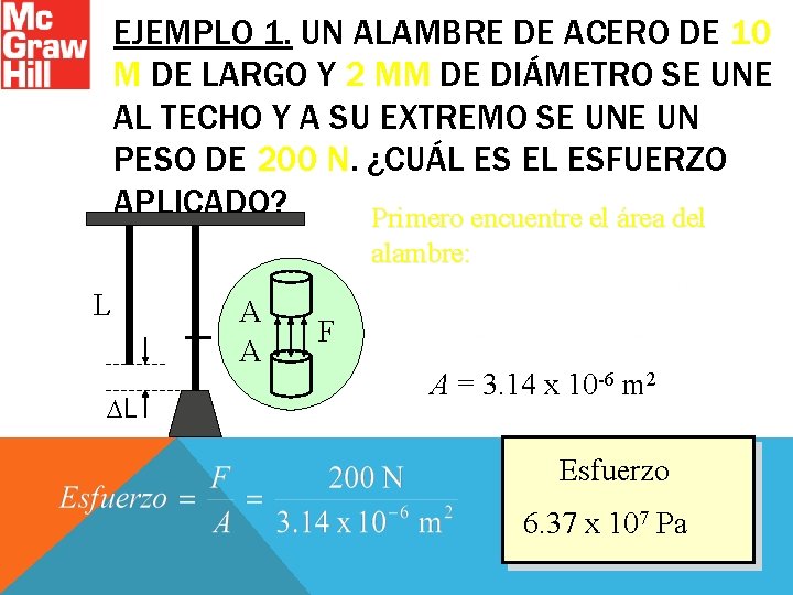 EJEMPLO 1. UN ALAMBRE DE ACERO DE 10 M DE LARGO Y 2 MM