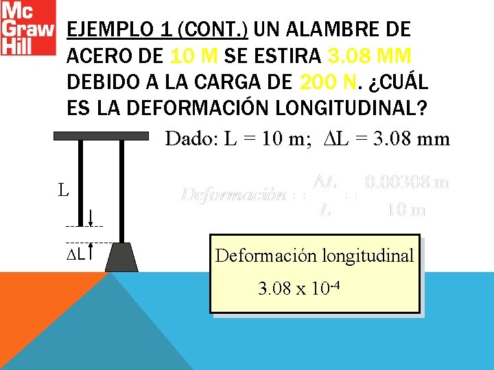 EJEMPLO 1 (CONT. ) UN ALAMBRE DE ACERO DE 10 M SE ESTIRA 3.