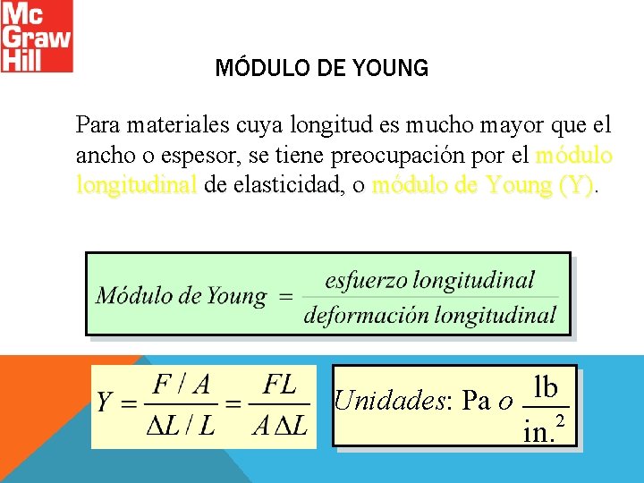 MÓDULO DE YOUNG Para materiales cuya longitud es mucho mayor que el ancho o