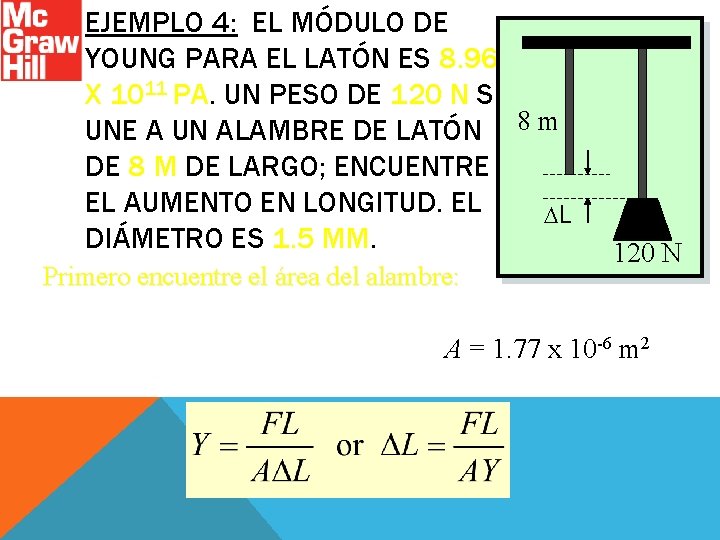 EJEMPLO 4: EL MÓDULO DE YOUNG PARA EL LATÓN ES 8. 96 X 1011