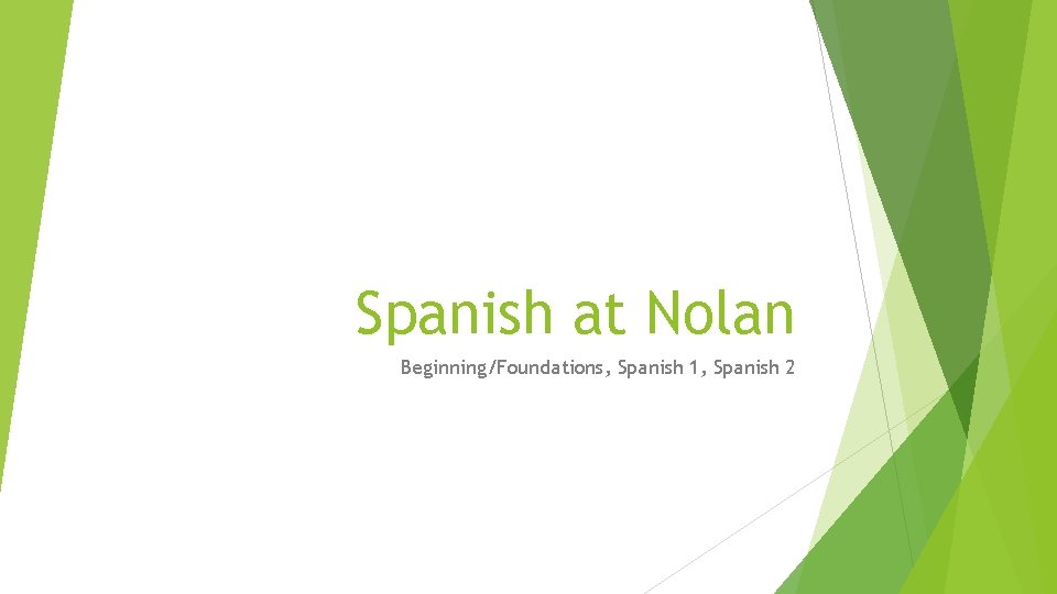 Spanish at Nolan Beginning/Foundations, Spanish 1, Spanish 2 