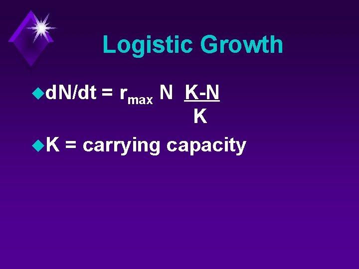 Logistic Growth ud. N/dt = rmax N K-N K u. K = carrying capacity