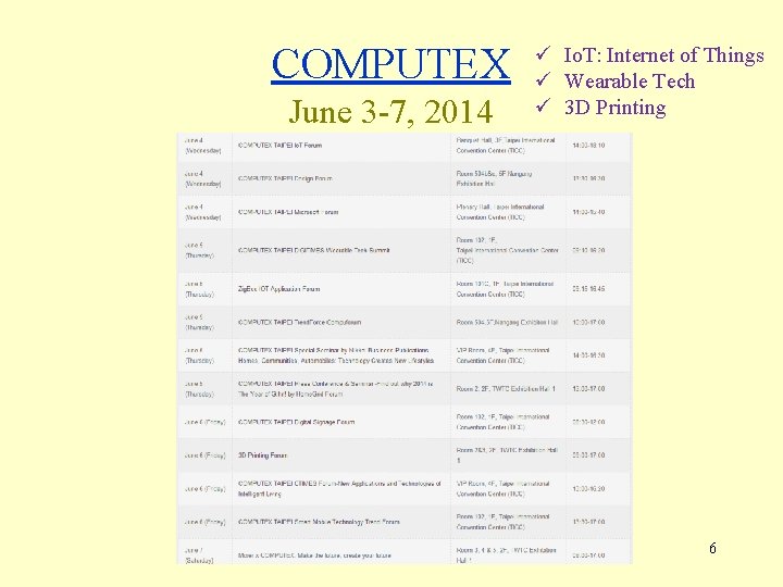 COMPUTEX June 3 -7, 2014 ü Io. T: Internet of Things ü Wearable Tech