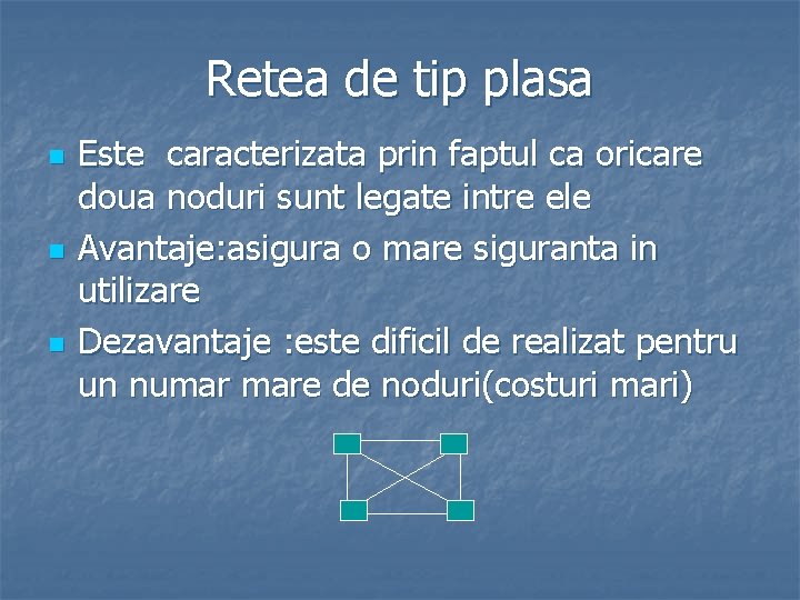 Retea de tip plasa n n n Este caracterizata prin faptul ca oricare doua