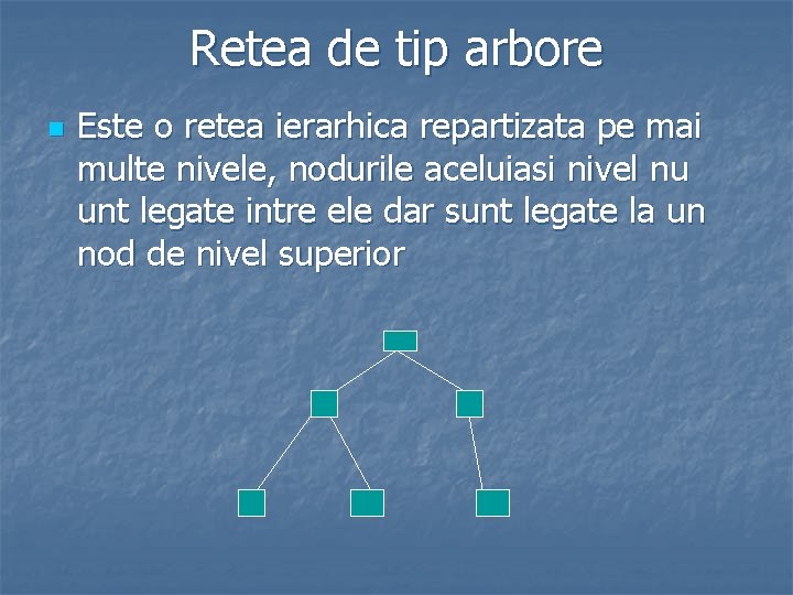 Retea de tip arbore n Este o retea ierarhica repartizata pe mai multe nivele,