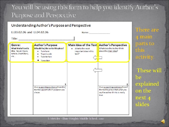 You will be using this form to help you identify Author’s Purpose and Perspective