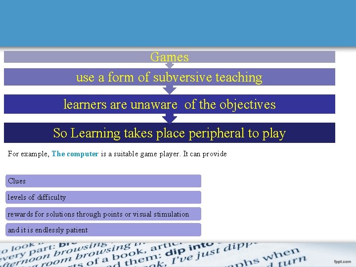 Games use a form of subversive teaching learners are unaware of the objectives So