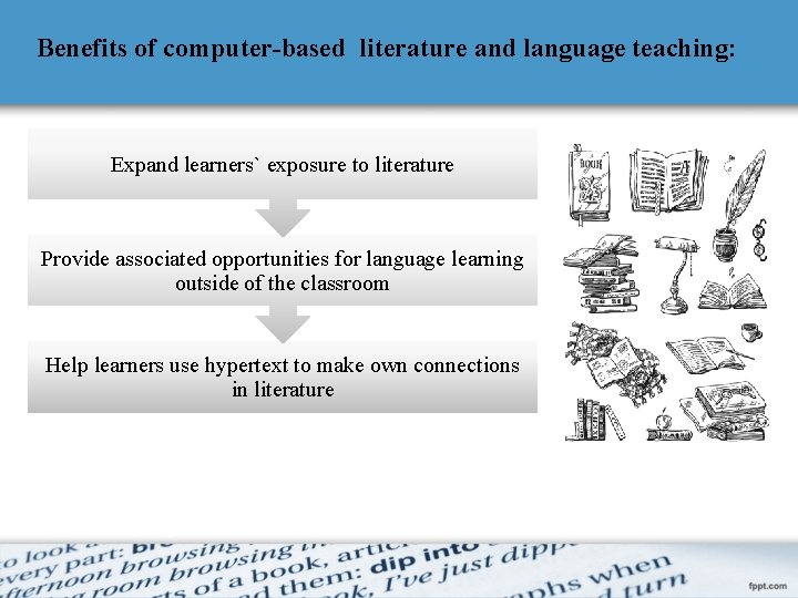 Benefits of computer-based literature and language teaching: Expand learners` exposure to literature Provide associated