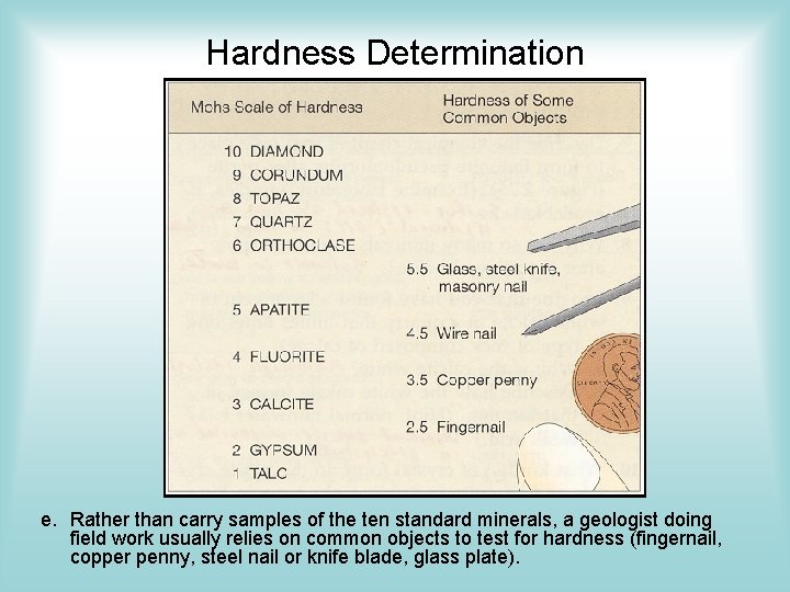 Hardness Determination e. Rather than carry samples of the ten standard minerals, a geologist Hardness Determination e. Rather than carry samples of the ten standard minerals, a geologist