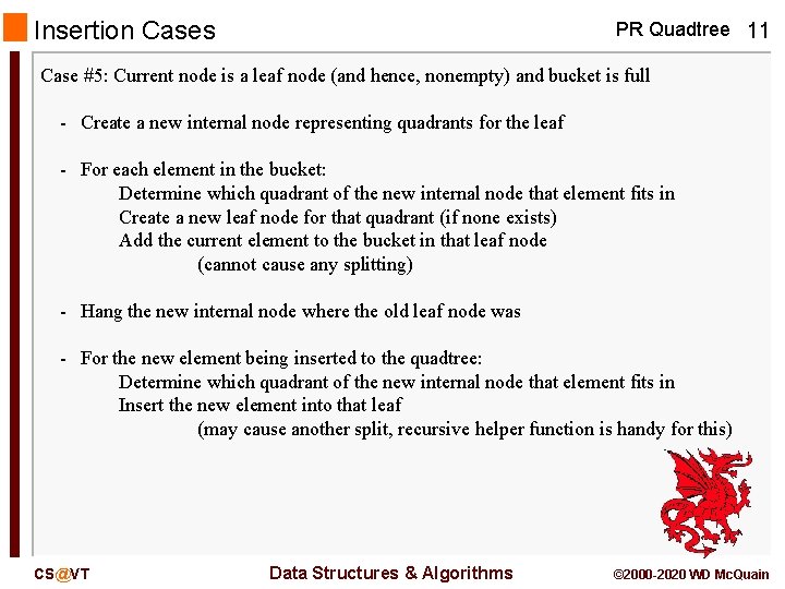 Insertion Cases PR Quadtree 11 Case #5: Current node is a leaf node (and Insertion Cases PR Quadtree 11 Case #5: Current node is a leaf node (and