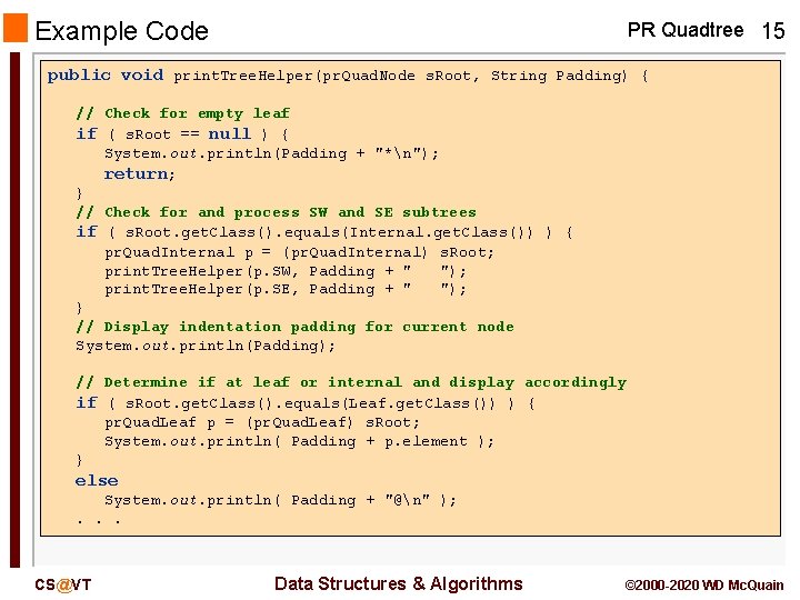 Example Code PR Quadtree 15 public void print. Tree. Helper(pr. Quad. Node s. Root, Example Code PR Quadtree 15 public void print. Tree. Helper(pr. Quad. Node s. Root,