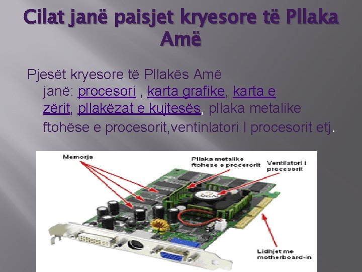 Cilat janë paisjet kryesore të Pllaka Amë Pjesët kryesore të Pllakës Amë janë: procesori