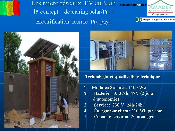 Les micro réseaux PV au Mali le concept de sharing solar/Pré Electrification Rurale Pre-payé