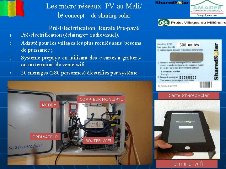 Les micro réseaux PV au Mali/ le concept de sharing solar Pré-Electrification Rurale Pre-payé