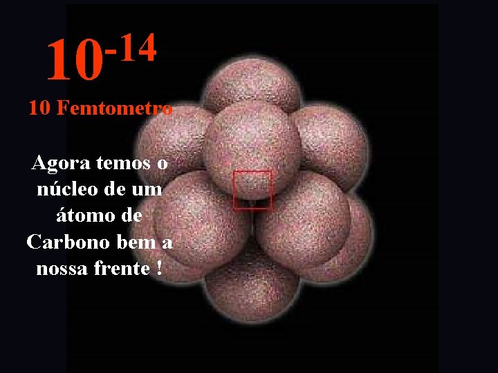 -14 10 10 Femtometro Agora temos o núcleo de um átomo de Carbono bem