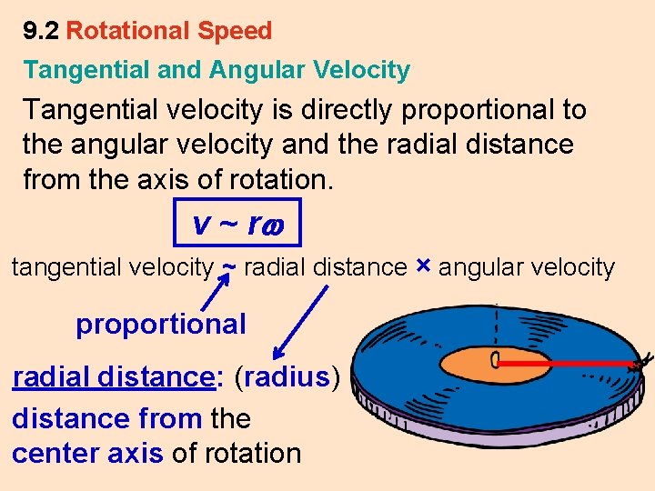 9. 2 Rotational Speed Tangential and Angular Velocity Tangential velocity is directly proportional to