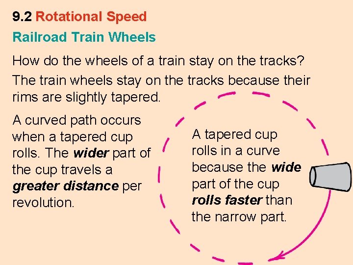 9. 2 Rotational Speed Railroad Train Wheels How do the wheels of a train