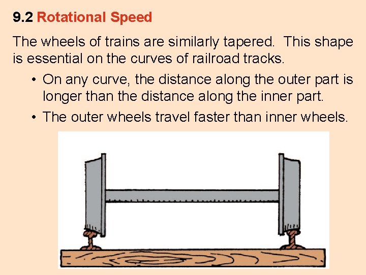 9. 2 Rotational Speed The wheels of trains are similarly tapered. This shape is