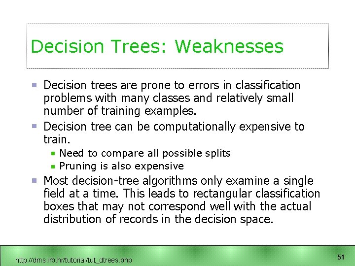Decision Trees: Weaknesses Decision trees are prone to errors in classification problems with many