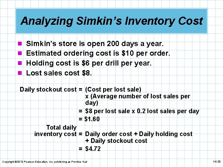 Analyzing Simkin’s Inventory Cost n Simkin’s store is open 200 days a year. n