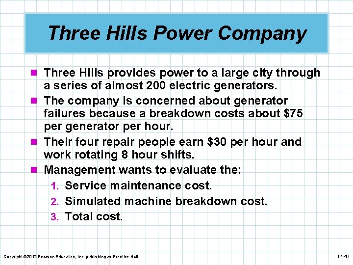Three Hills Power Company n Three Hills provides power to a large city through