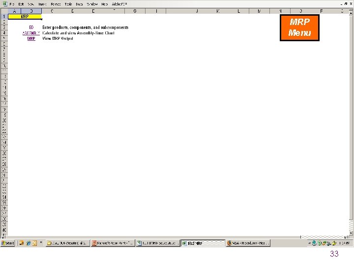 MRP Menu 33 