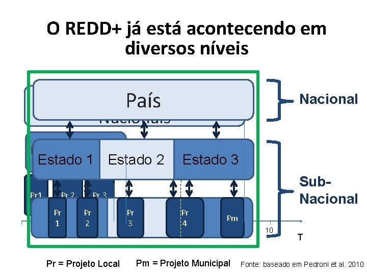 O REDD+ já está acontecendo em diversos níveis Políticas/Programas País Nacionais Iniciativas Estaduais Estado