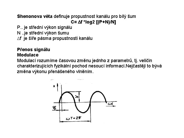 Shenonova věta definuje propustnost kanálu pro bílý šum C= Df *log 2 [(P+N)/N] P.