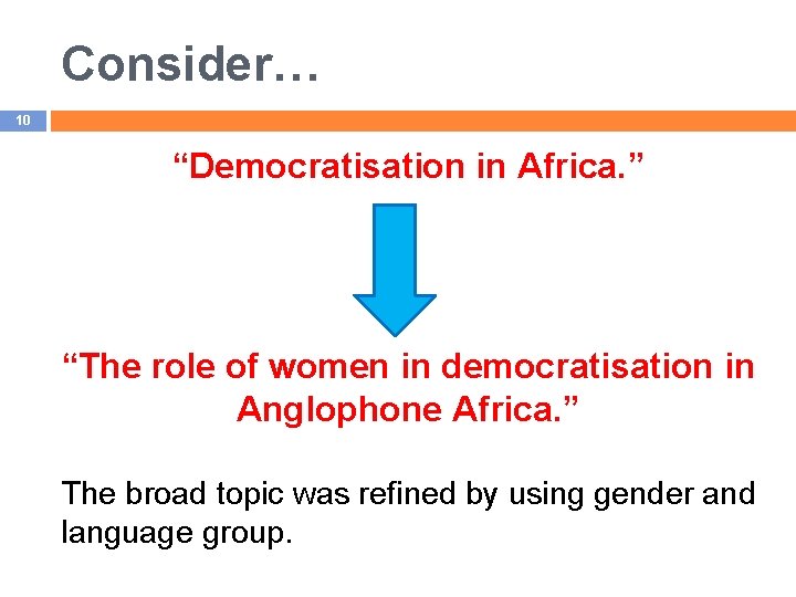Consider… 10 “Democratisation in Africa. ” “The role of women in democratisation in Anglophone