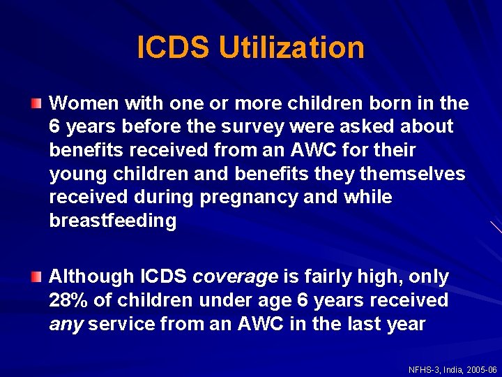 ICDS Utilization Women with one or more children born in the 6 years before