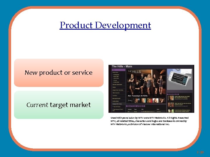 Product Development New product or service Current target market Used with permission by MTV