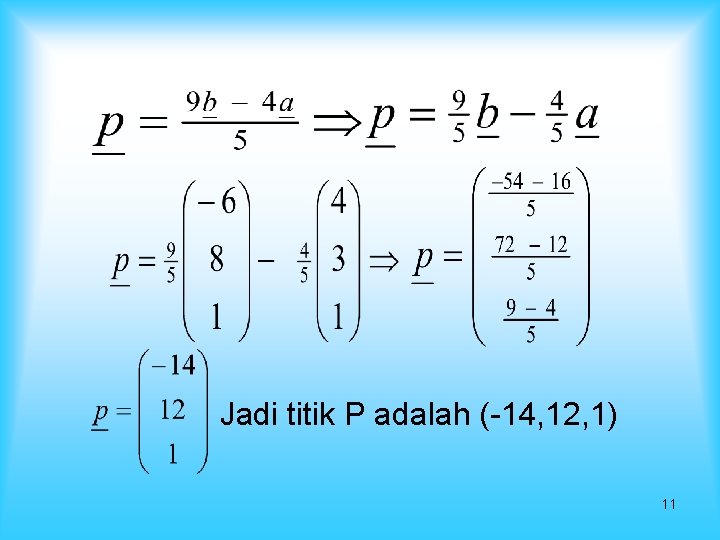 Jadi titik P adalah (-14, 12, 1) 11 