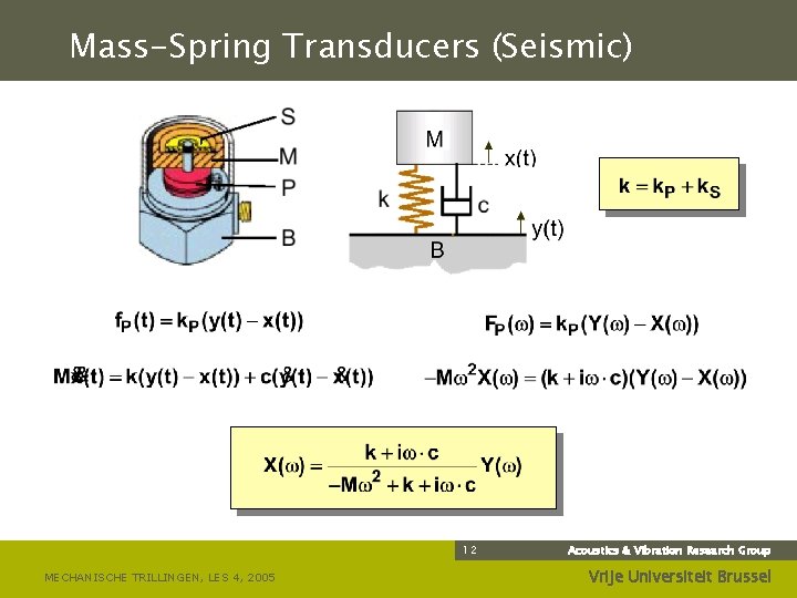 Mass-Spring Transducers (Seismic) 12 MECHANISCHE TRILLINGEN, LES 4, 2005 Acoustics & Vibration Research Group