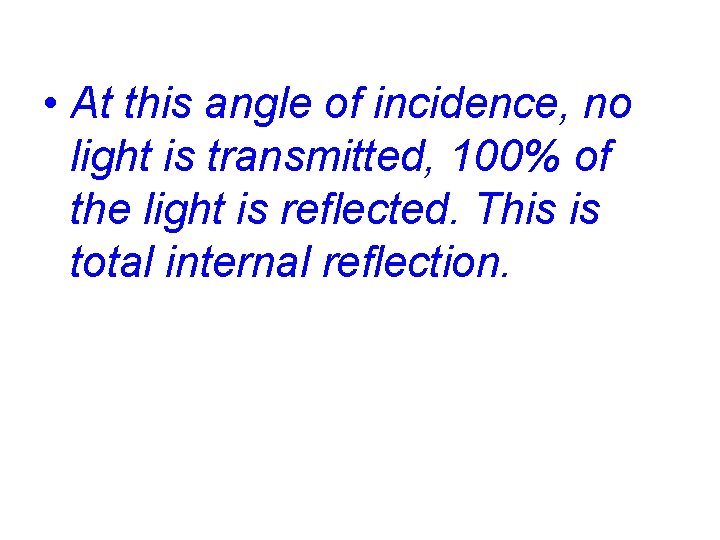  • At this angle of incidence, no light is transmitted, 100% of the