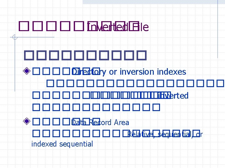 ����� Inverted File ������� Directory or inversion indexes ��������� ���� inverted ������� Data Record