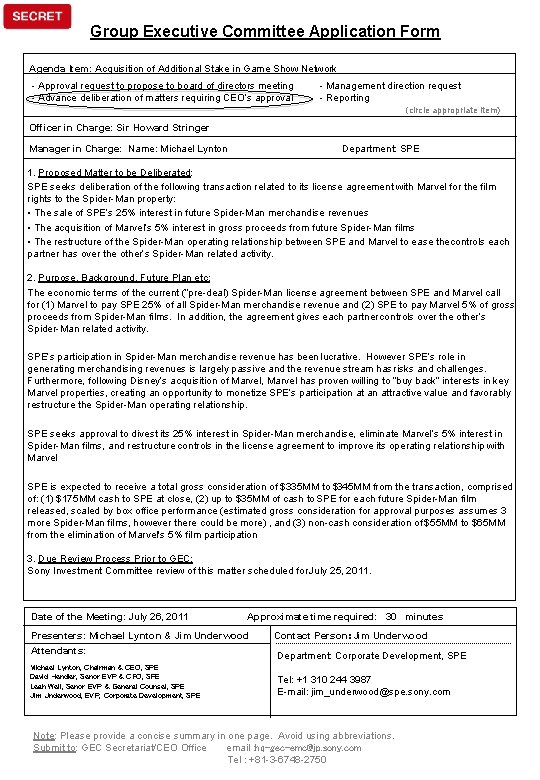 Group Executive Committee Application Form Agenda Item Acquisition