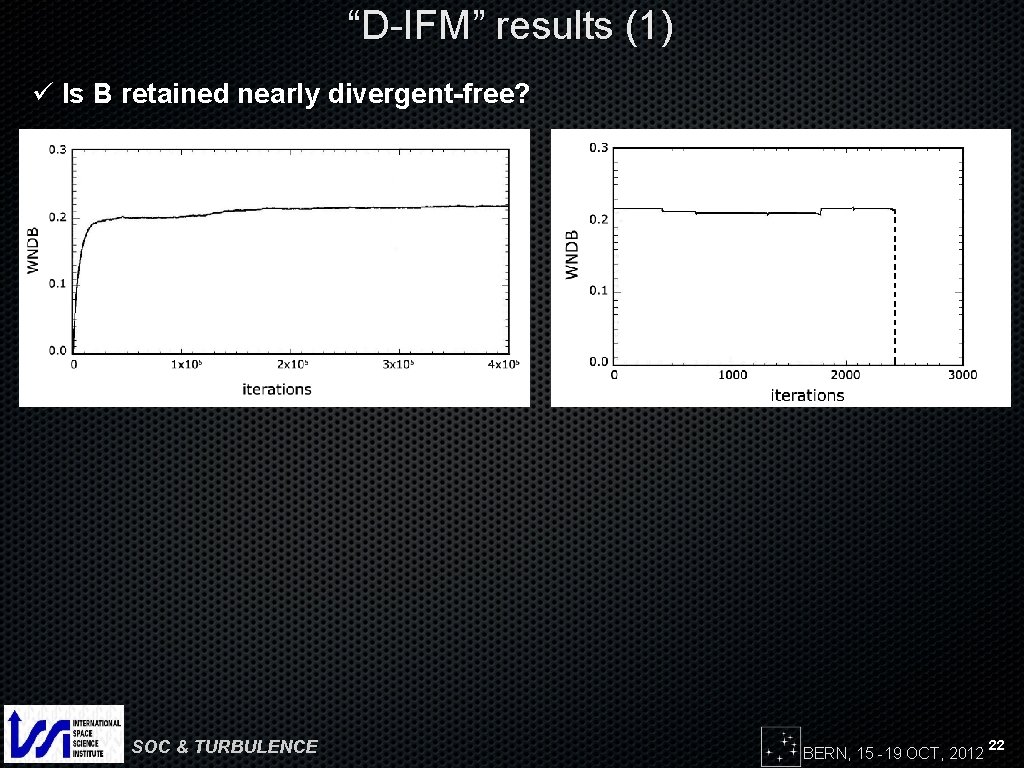 “D-IFM” results (1) ü Is B retained nearly divergent-free? SOC & TURBULENCE BERN, 15