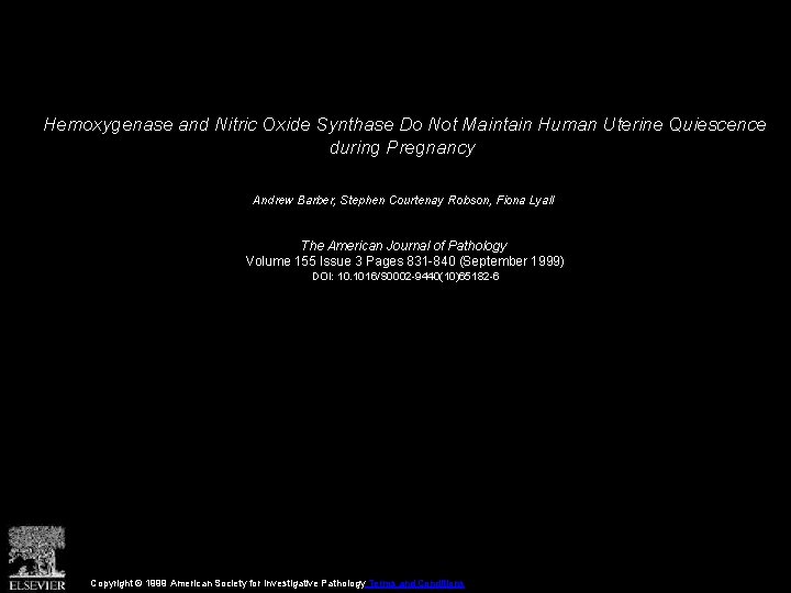 Hemoxygenase and Nitric Oxide Synthase Do Not Maintain Human Uterine Quiescence during Pregnancy Andrew