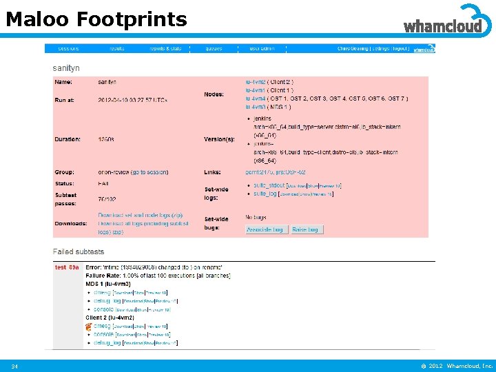 Maloo Footprints 34 © 2012 Whamcloud, Inc. 