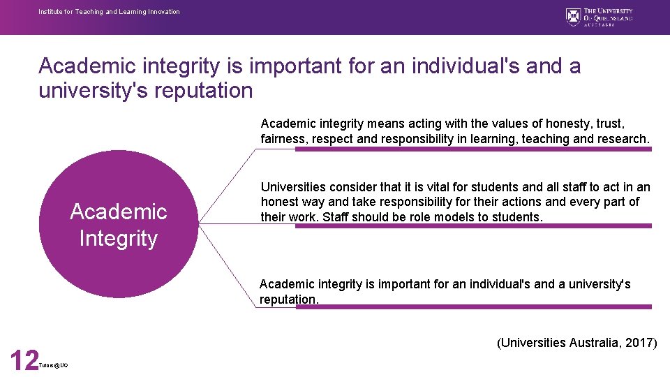 Institute for Teaching and Learning Innovation Academic integrity is important for an individual's and