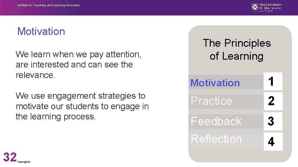 Institute for Teaching and Learning Innovation Motivation We learn when we pay attention, are