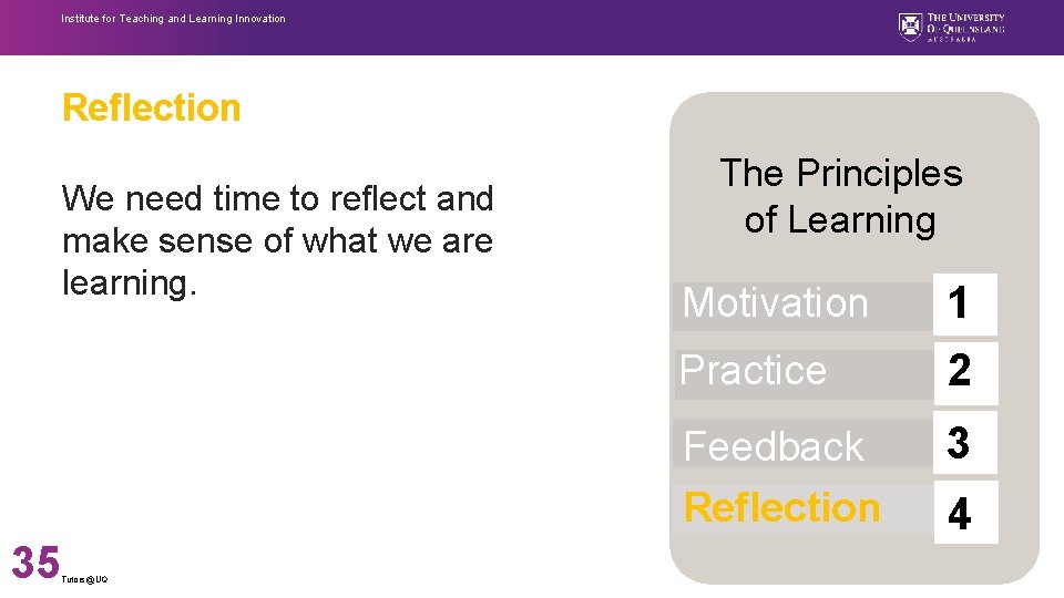 Institute for Teaching and Learning Innovation Reflection We need time to reflect and make