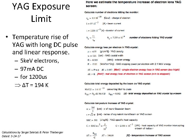 YAG Exposure Limit • Temperature rise of YAG with long DC pulse and linear